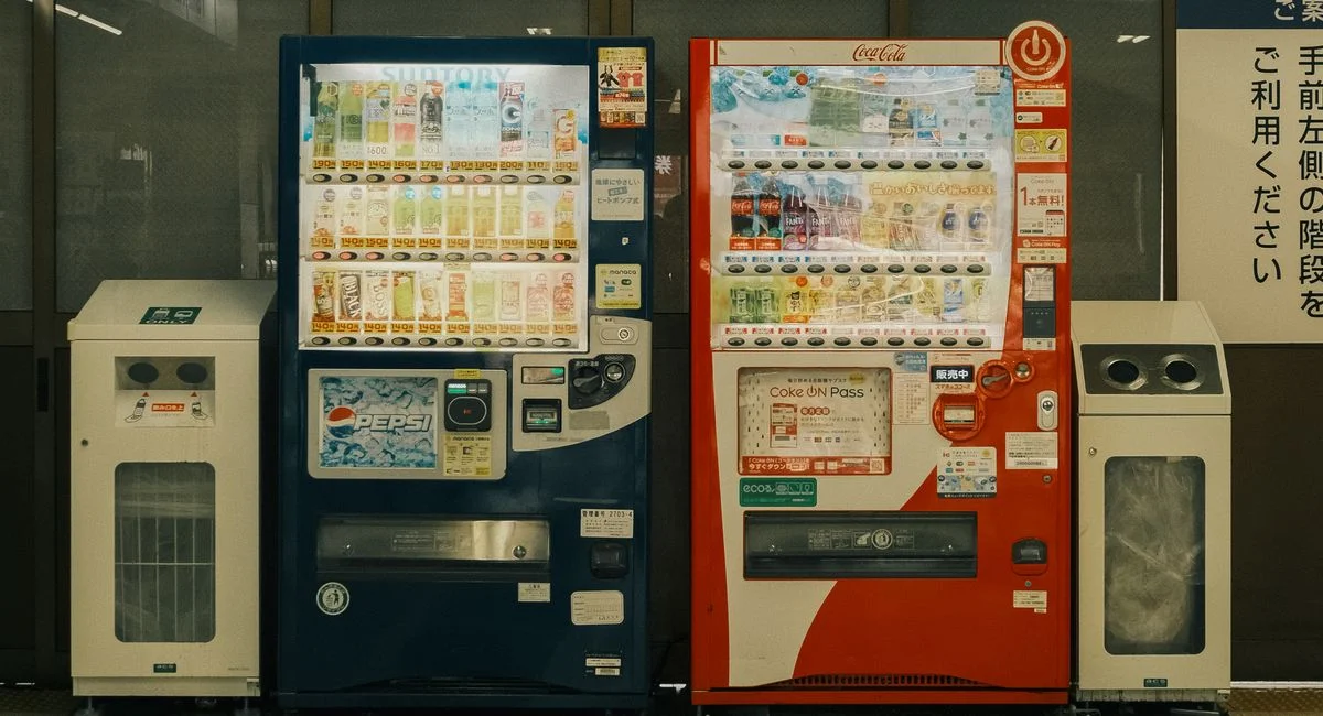 Colorful vending machines offering diverse beverages in Japan.